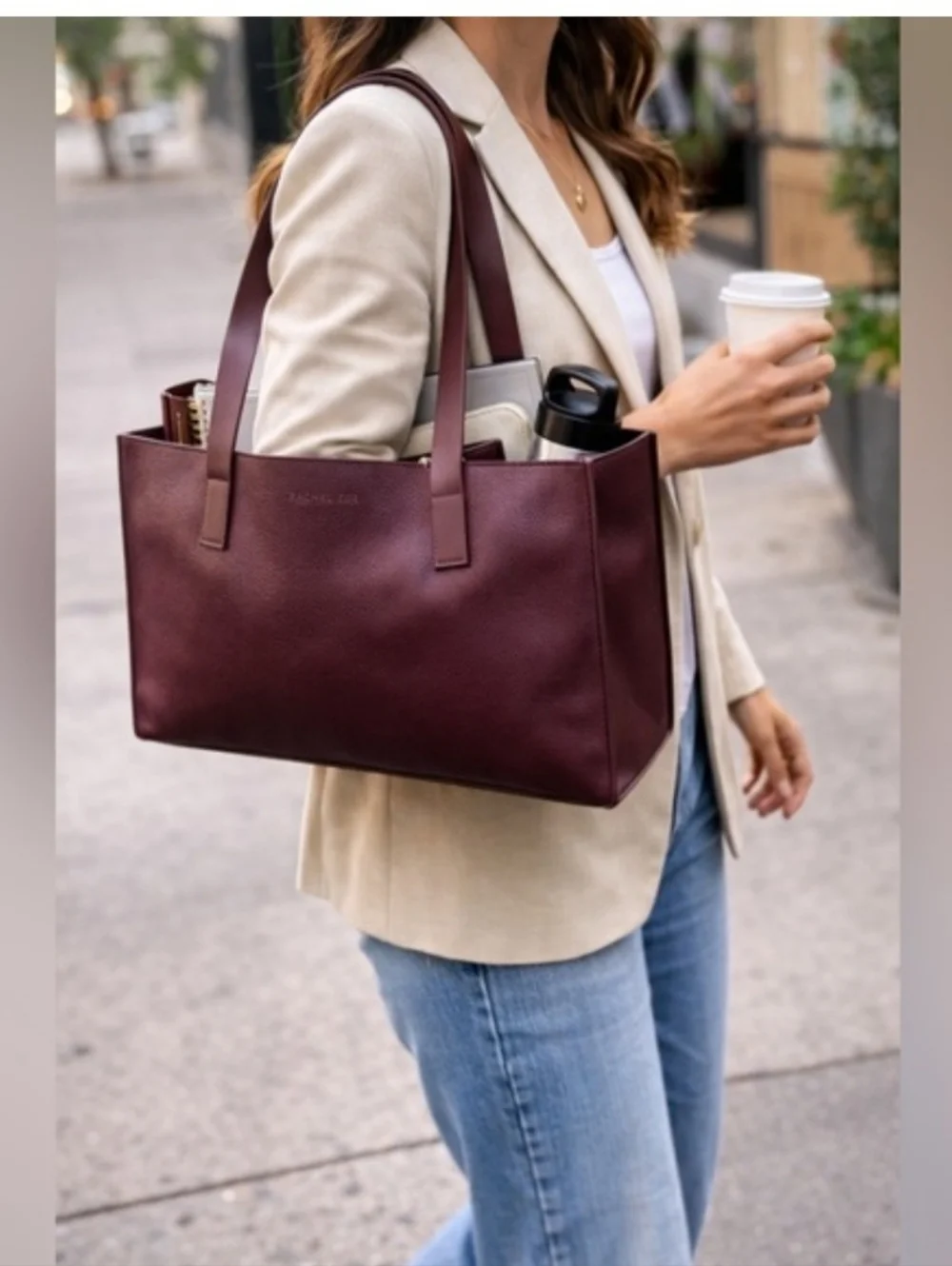 Rachel Zoe NWT Wine Arialith Bordo Vegan Faux Leather Tote Shoulder Bag - Picture 7 of 8